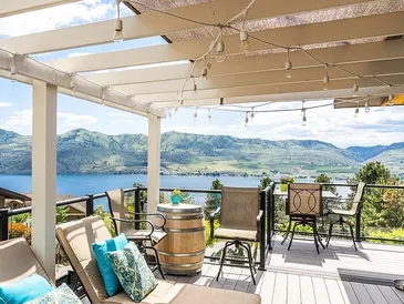 Beautiful custom deck overlooking a scenic view in Lake Chelan